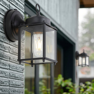 Boston 4.25" Farmhouse Industrial Iron/Glass Outdoor LED Sconce - JONATHAN Y